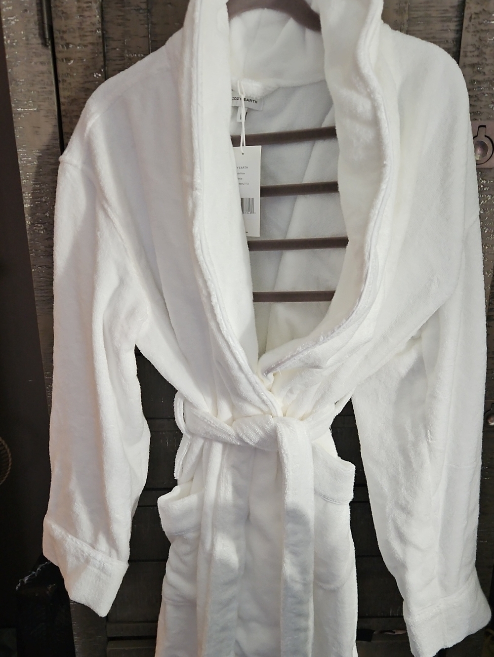 COZY EARTH  LUXE Plush Shawl Collar White Bath Robe with Belt - Women